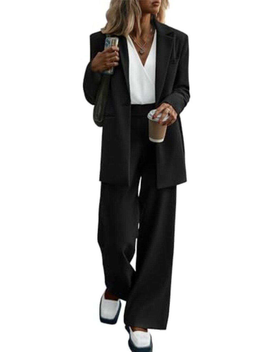 π Women's Fall 2 Piece Blazer Set Casual Loose Long Blazer Jackets and - Picture 1 of 7